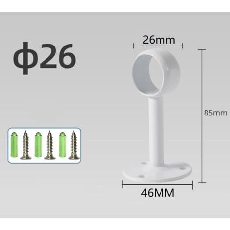 2-delt gardinstangsbeslag – Blank hvid rustfrit stål – 26 mm diameter – Loftmontering med 3 huller