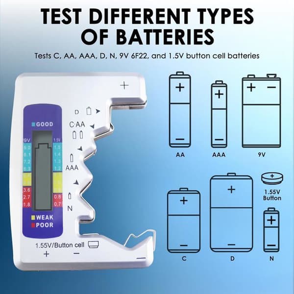 Universal Digital Batteritestare Mini LCD Batteritestare Kapacitetskontroll för C AA AAA DN 9V 1.5V (Silver)