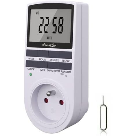 Programmerbar digital stikkontakt-timer – 5,7 cm LCD-skjerm – Tyverisikringsmodus – 10 PÅ-AV-programmer – Energisparing