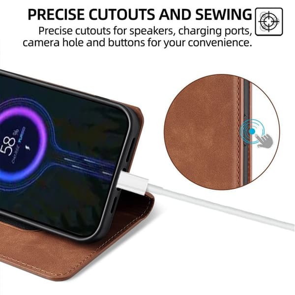 Fodral för Xiaomi Redmi Note 14 4G, magnetiskt PU-läderfodral [Plånboksficka] [RFID-signalblockering] Multifunktionsfodral Brown Redmi Note 14