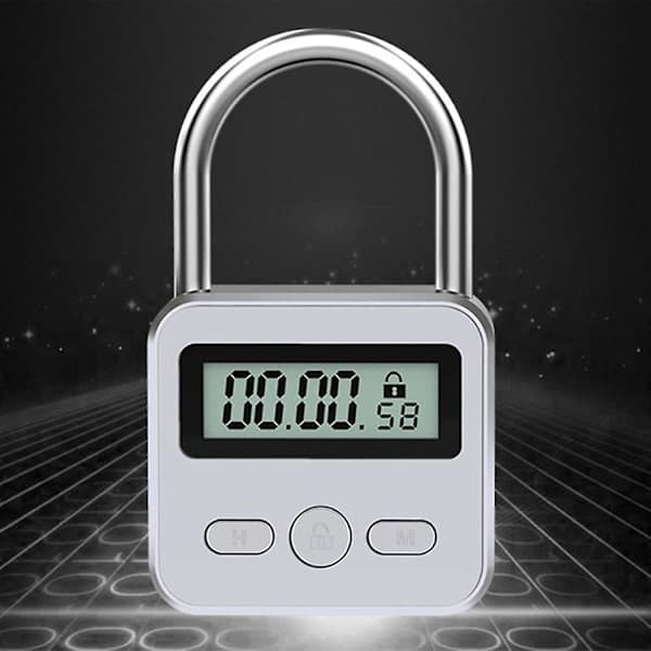 Metaltimerlås LCD-display Multifunktionel elektronisk tid 99 timer Maks. timing USB genopladelig timerhængelås sølv [SFF]