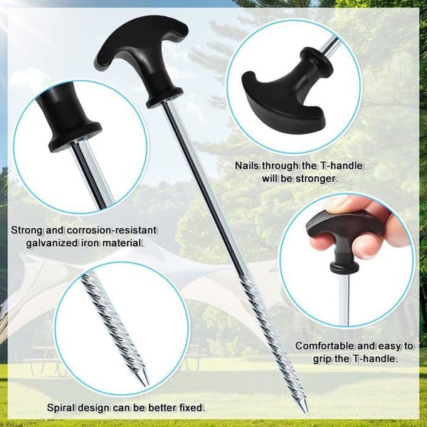 Sett med 12 galvaniserte rustfrie teltplugger, solide campingplugger for hardt underlag, 20 cm skruplugger