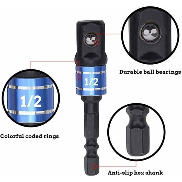 1/4\" 3/8\" 1/2\" Topnøgleholderadapter, topnøgleholderadapter til slagskruetrækker