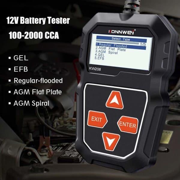 Bilbatteritester, KW208 Batterianalysator 100-2000 CCA Bilgenerator Tester 12V Batterilader Tester