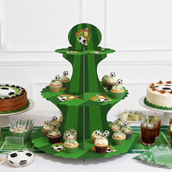3-lags VM-fodbold cupcake-stander, papfodbold cupcake-stander - nem at samle, genanvendelig