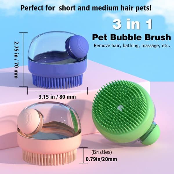 Hundebadebørste, pleje, massage shampoo, badebørste med sæbedispenser, bløde silikonebørster, grøn
