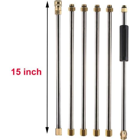 Set med 7 förlängningsrör för högtryckstvättar – 5 munstycken – Längd 38 cm – Tryck upp till 4000 PSI