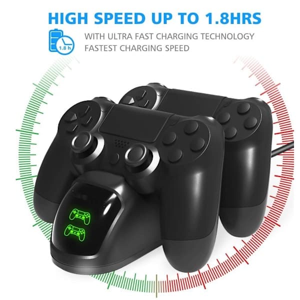 INF Dobbelt ladestation til to PS4/PS4 Slim/PS4 Pro controllere