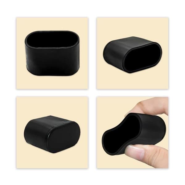 Sæt med 8 ovale bløde PVC-benkapper til stole-, bord- og møbelben, 15 x 30 mm, sort