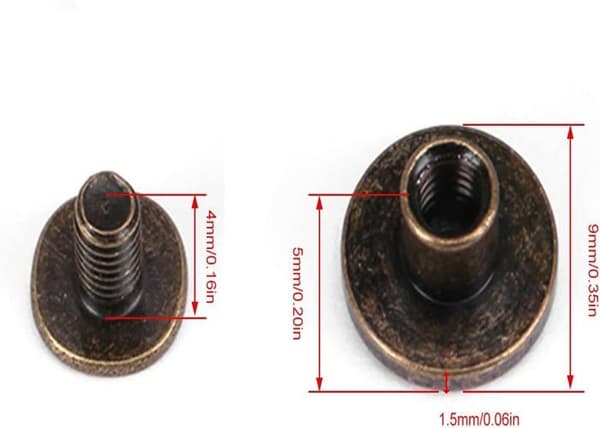 Lädernit - HANDEIU - 5mm - Slitstark mässing - 20st - Skruvar ingår