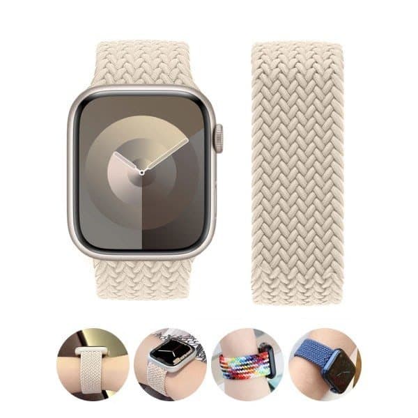 Flätad Solo Loop för Apple Watch 38/40/41/42mm Armband correa iwatch Series 9 SE 8 7 6 5 Beige S