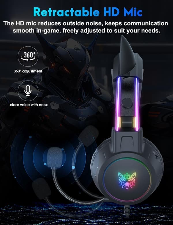 Lett Gaming Headset med Avtakbare Katteører, Gradient RGB-lys, Kablede Over-Ear Hodetelefoner for PC/PS4/PS5/XBOX/Switch, Virtu