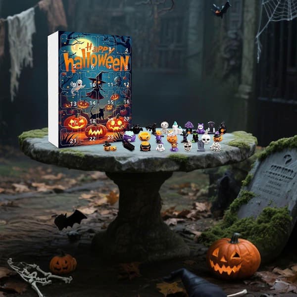 Julekalender 2025 - 24 stk Halloween Nedtælling Blind Box Spøgelse Græskar Vedhæng Gaveæske