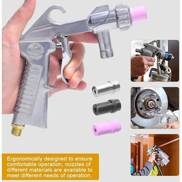 Pneumatisk sandblästringspistol med 4 munstycken, luftkompressorpistol för ytpolering
