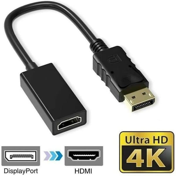 DP til HDMI adapterkabel, trippelskjermet, høy kvalitet, 1080p, lyd