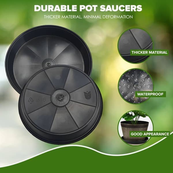 Sæt med 4 underskåle til urtepotter, 18 cm (7 tommer) diameter - Sorte plastik underskåle til urtepotter