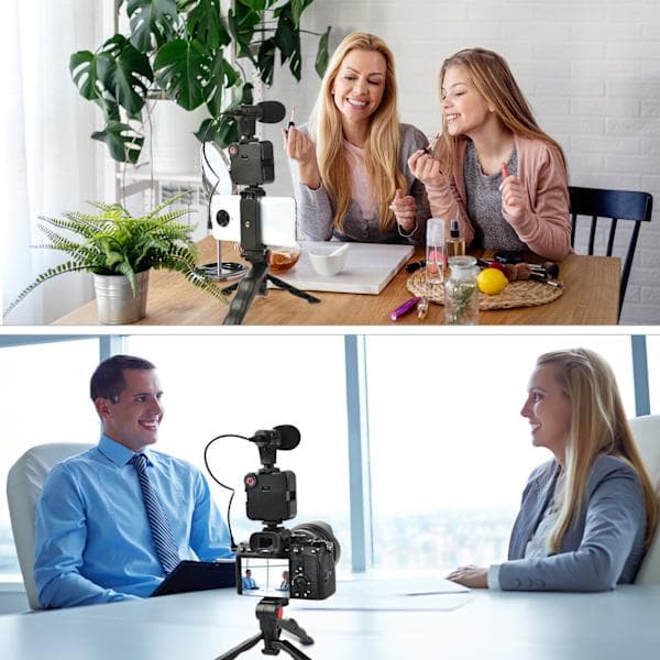 Vlogging-sæt med stativ, mikrofon, LED-lys og telefonholder