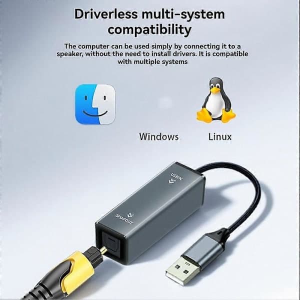 USB til optisk lydkonverter USB til SPDIF-adapter 24bit/96KHZ lydadapter for tilkobling av bærbar PC til lydplanke grå
