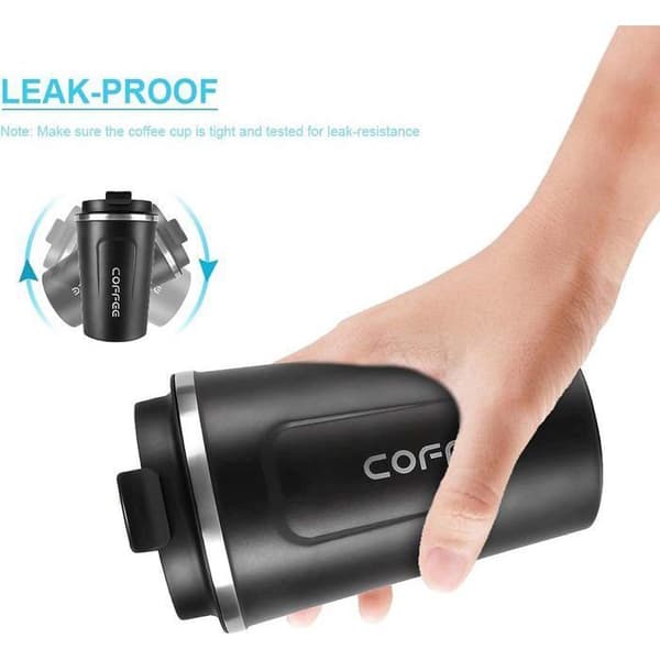 Isolerad kaffemugg, resemugg, 380 ml läckagesäker dubbelväggig bilmugg, svart