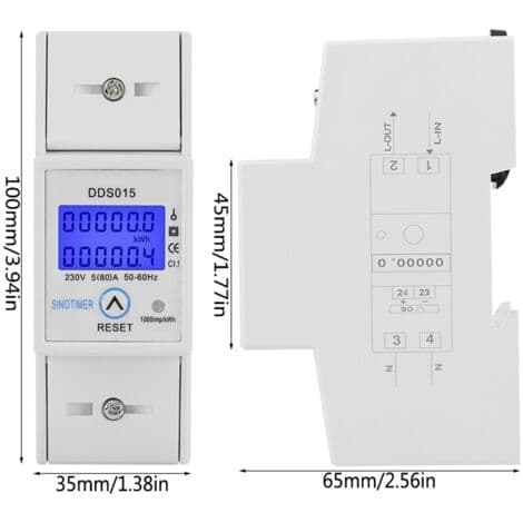 Digital energimåler 5-80A 230V – Baggrundsbelyst LCD-display – 35 mm DIN-skinne montering – Strømforbrugsindikator – DDS015