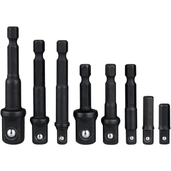 8-delers hurtigskift 1/4\" sekskantbits-adaptere (1/4\", 1/2\", 3/8\"), adapteromformer
