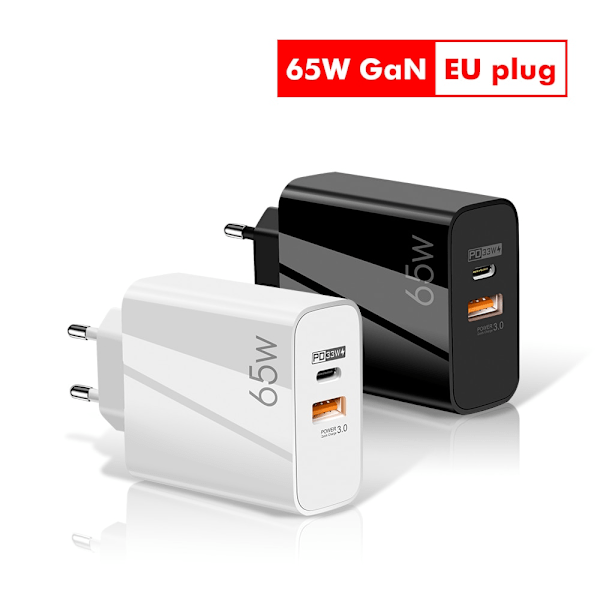 65W GaN hurtiglader med USB C-kabel, for mobil og MacBook Pro, hvit