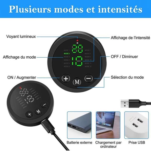 EMS Muskelstimulator - Balde- og Maveapparat - 12 Tilstande & 19 Niveauer - Balde Løft og Massage