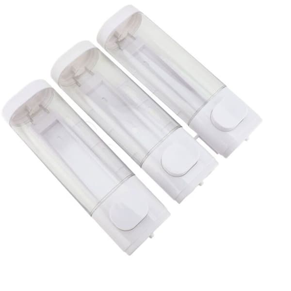 3-i-1 300 ml tryckbar tvåldispenser, väggmonterad för badrum, dusch, schampo, balsam