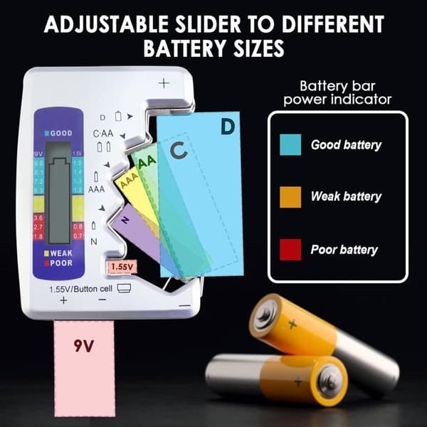 Universal Digital Batteritestare Mini LCD Batteritestare Kapacitetskontroll för C AA AAA DN 9V 1.5V (Silver)