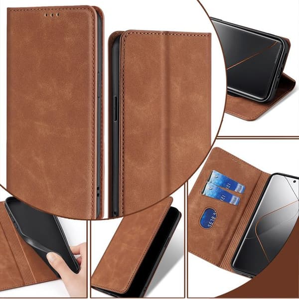 Fodral för Xiaomi Redmi Note 14 4G, magnetiskt PU-läderfodral [Plånboksficka] [RFID-signalblockering] Multifunktionsfodral Brown Redmi Note 14