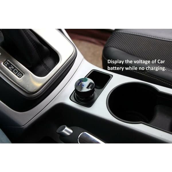 Mini biloplader - 2 USB-porte, 3.0 A/V hurtigopladning, tællerfunktion, LED batteriniveauindikator - universal