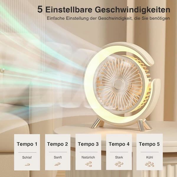 Bordventilator - TANDE - USB-model - 2000 mAh - 5 hastigheder - Beige