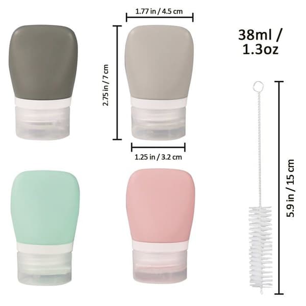 4 puristettavan salaatinkastikepullon sarja, minipullot, elintarvikkeiden säilytyspullot 2 harjalla, 38 ml