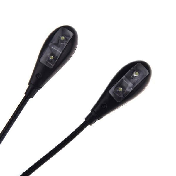 Notestativlampe med klipsfeste, 2 doble armer, 4 fleksible LED-er