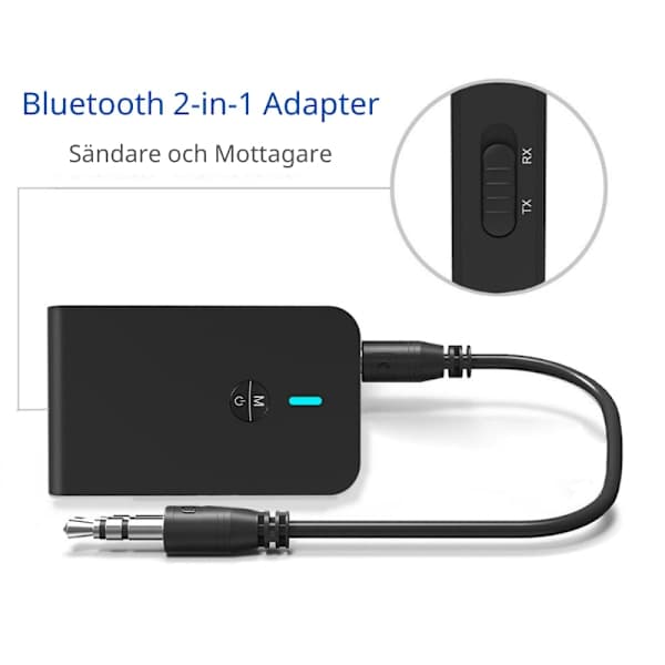 Trådløs Bluetooth-sender og -mottaker 2-i-1 Svart