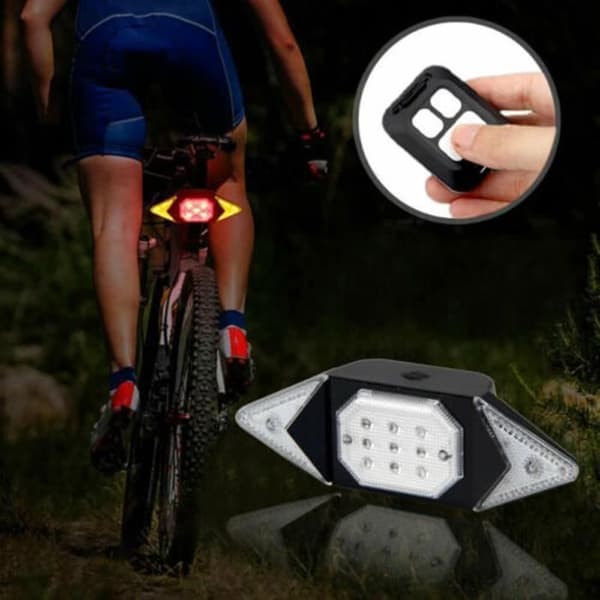 Sykkelbaklys med blinklys, trådløs fjernkontroll, oppladbart, 5 moduser, USB, rød