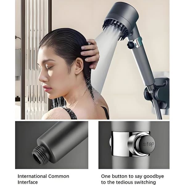 Booster Brusehoved med 1,5 m slange, filter - Universal med monteringsbeslag