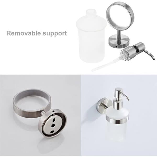 2-delt vægmonteret sæbedispenser, mat glas, 200 ml, rustfrit stål, ingen boring påkrævet, badeværelsesdispenser
