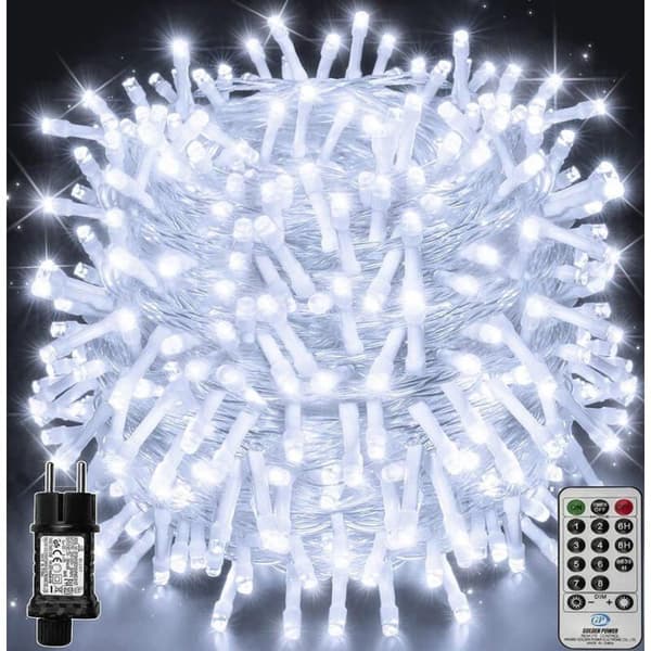100m 1000 LED lyslenke, IP44 vanntett julelys med fjernkontroll og timer, 8 moduser - kaldhvit