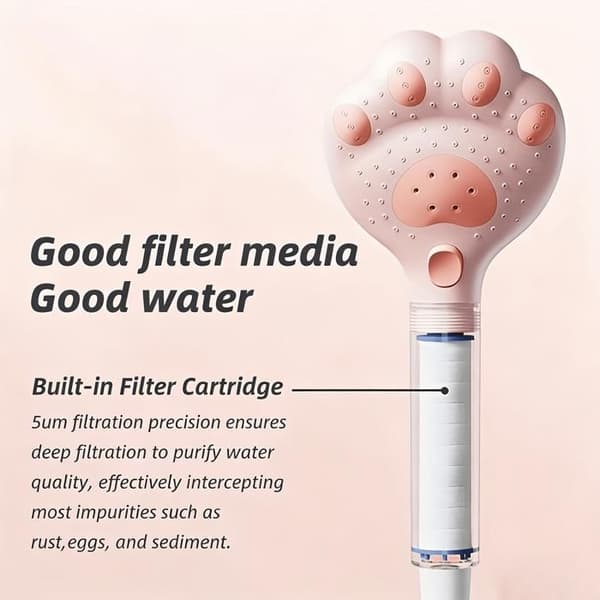 Brusehoved med filter 3 tryktilstande (blanding, spray, kraftig) Bløde silikonedyser, der ikke tilstopper, lyserød