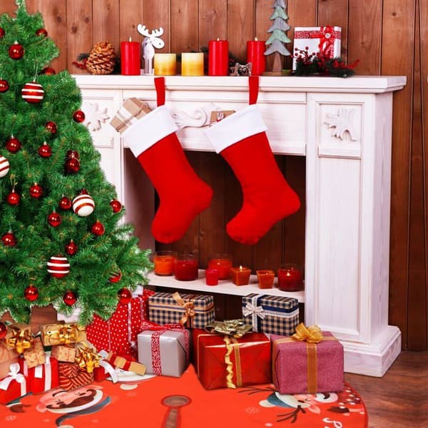 Röd julgransmatta, julgransfotskydd, 90 cm julgransmatta, jultomte älgmönstrad matta