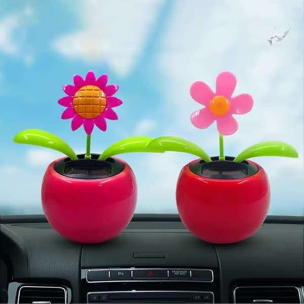Rolig solcellsdriven prydnad för bil, dansande blomma, gungande leksak för instrumentbrädan - Sy E