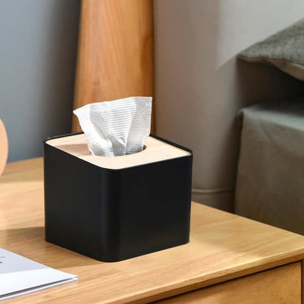 Träservettlåda, fyrkantig servettdispenser, tissuebox, förvaringslåda, 2 delar