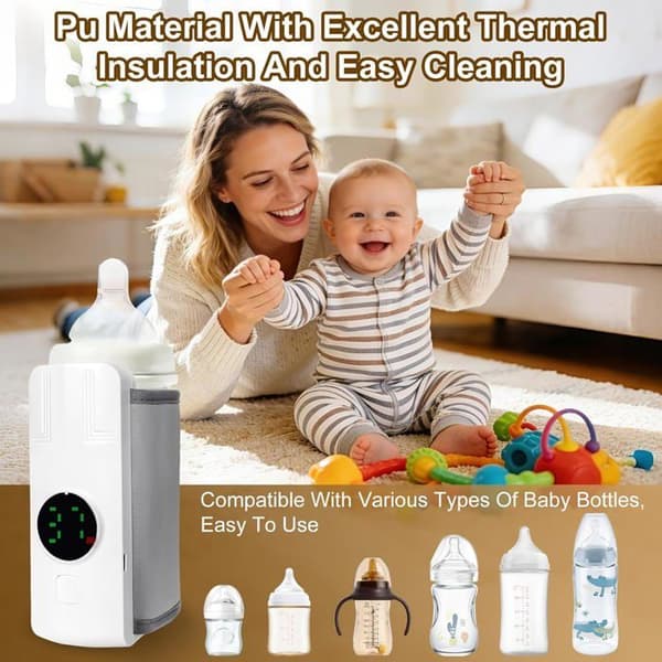 Kannettava pullonlämmitin, langaton USB-pullonlämmitin LCD-näytöllä, 5 lämpötilatasoa 37-55°C, 4000mAh USB-pullonlämmitin