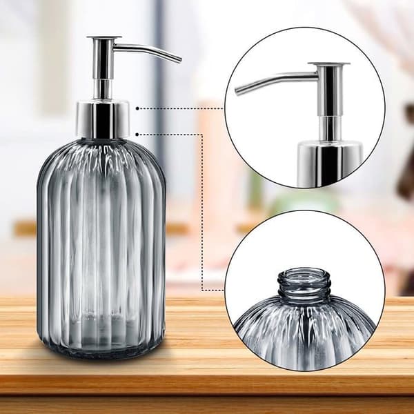 Sæbedispenserflaske i glas med pumpe, 414 ml genopfyldelig væskedispenser til badeværelset, grå