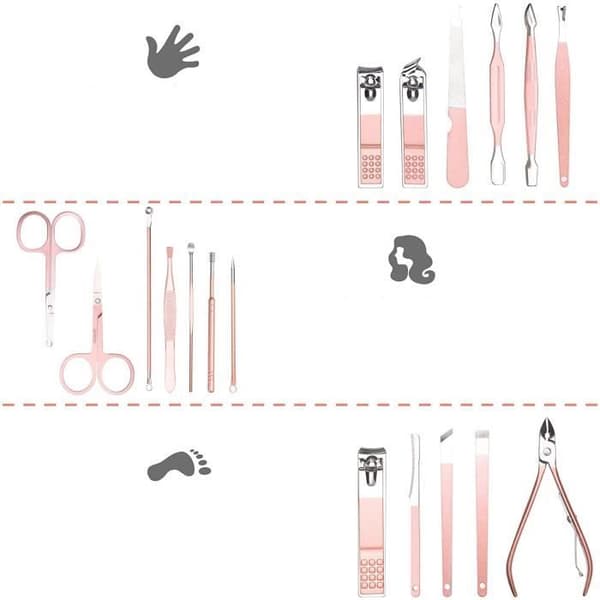Professionelt Manicure- og Pedicure-sæt - Rustfrit Stål - 18 i 1 - Bærbart - Neglesaks