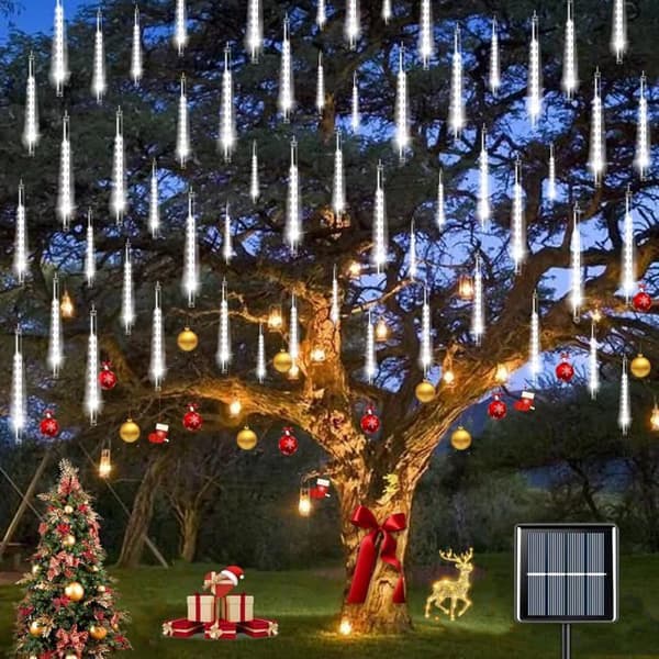 Solcelle Meteorregn Lys, IP65 Vandtætte Julelys med 50 cm Rør, 10 Rør, 240 LED, Hvid