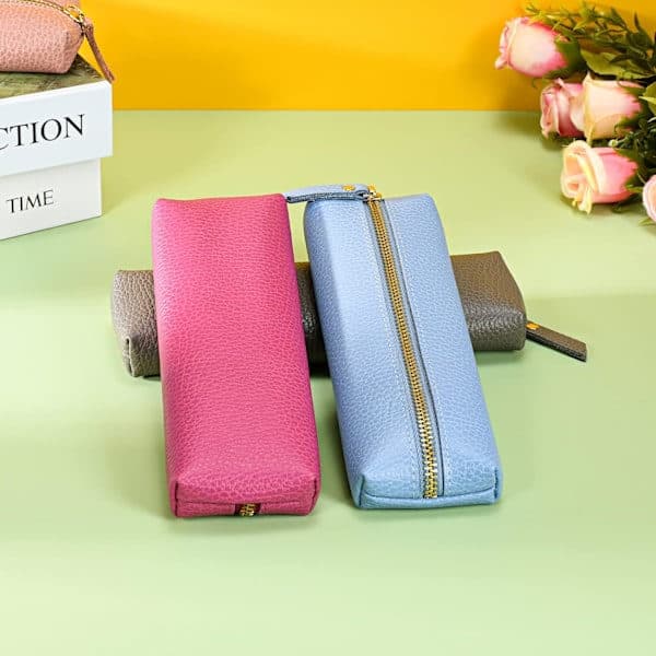 Lite blyantfutteral i skinn, blyantfutteral for voksne, mykt blyantfutteral blått blue