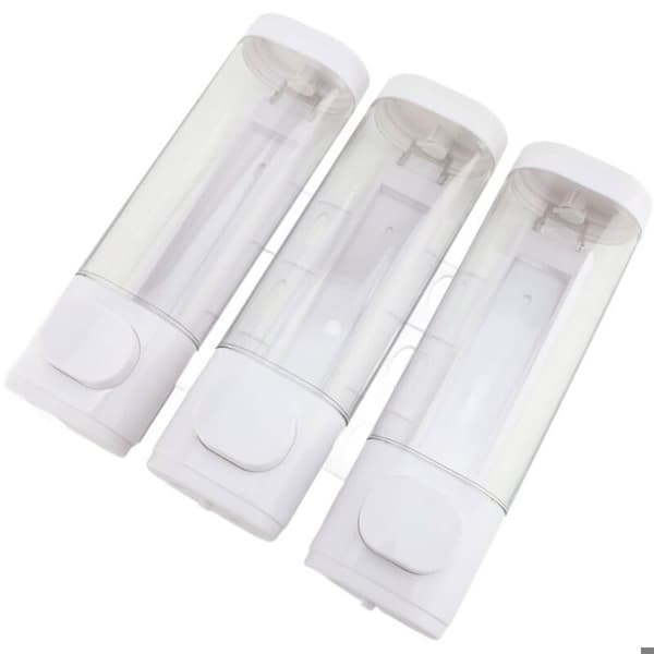 3-i-1 300 ml tryckbar tvåldispenser, väggmonterad för badrum, dusch, schampo, balsam