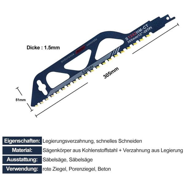 Bajonetsavklinge af wolframcarbidstål (305 mm (S1243HM))